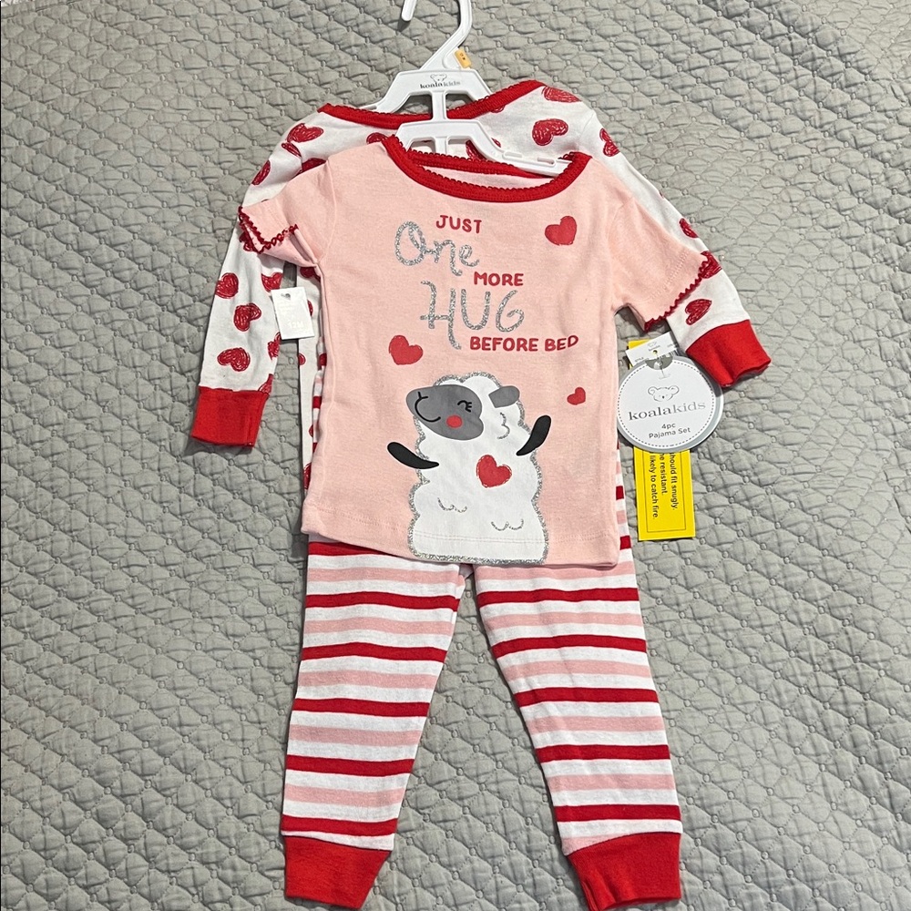 Koala Kids Pink and Red Pajama Sets with Sheep Design